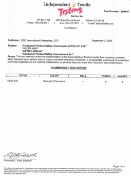 Flammability test report
